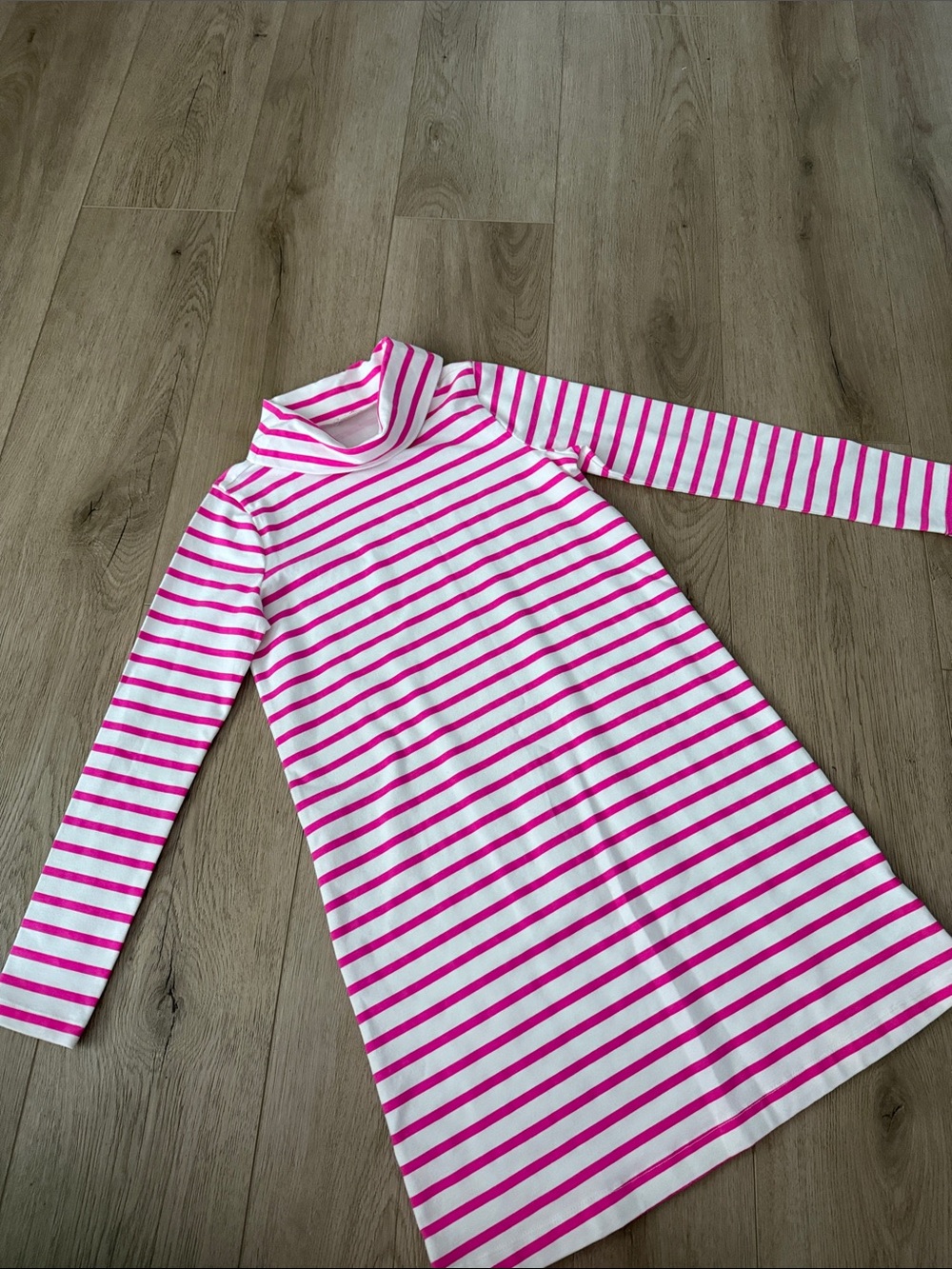 Crewcuts Hot Pink and White Striped Turtleneck Top